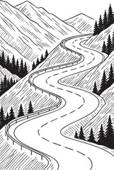 Fototapeta premium Winding mountain road through pine covered hills