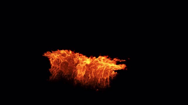 A realistic patch of intense fire and flames burning against a solid black background.
