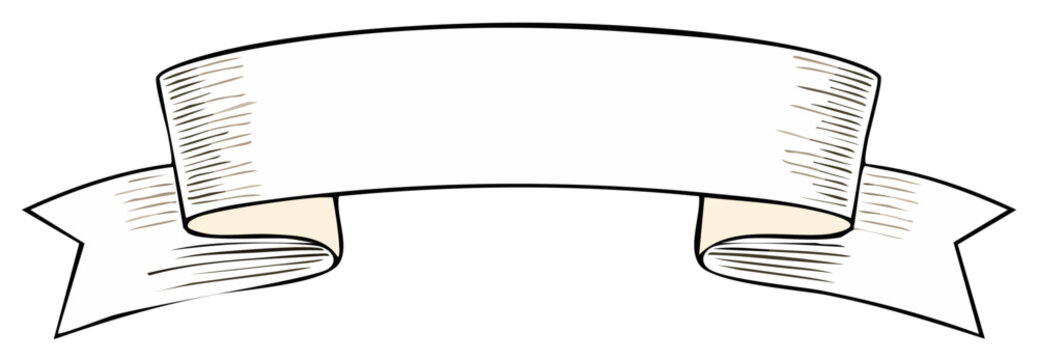 Elegant Drawn Ribbon Banner with Curled Ends for Text Message or Decorative Design element