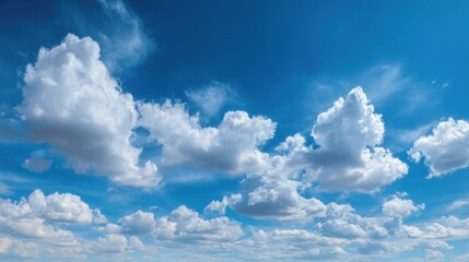 Blue sky with fluffy clouds background panorama aerial view scenic