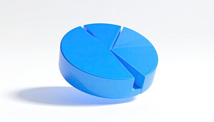 A glossy, blue 3D pie chart, slightly tilted, casting a shadow on white