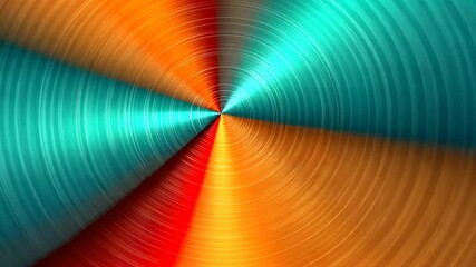 Rotating concentric rings with teal red orange gold wedges on neutral backdrop, creating shimmer - Powered by Adobe