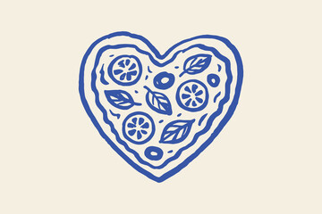 Heart shaped pizza minimalist sketch vector illustration