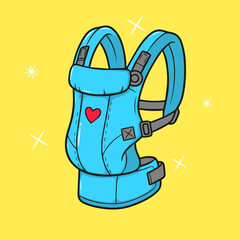 Colorful, isolated vector illustration of a front-facing baby carrier or sling, for parenting icons.