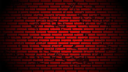 Red brick wall background with dark grunge texture and vignette lighting. Perfect for urban design, graffiti backdrop, poster art, or industrial-themed creative projects.