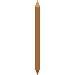 A simple brown pencil with two sharpened ends isolated on a white background and a transparent background.