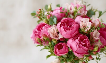 close up of a beautiful romantc bouquet of pink flowers