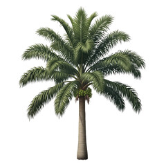 Single Oil Palm Tree: Dense Green Fronds and Smooth Brown Trunk