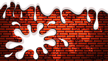 Abstract red brick wall background with dripping white paint and splash effect. Creative grunge design ideal for street art, graffiti themes, posters, or urban-style graphic projects.