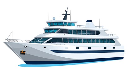 Large, modern, three-deck luxury vessel isolated on white
