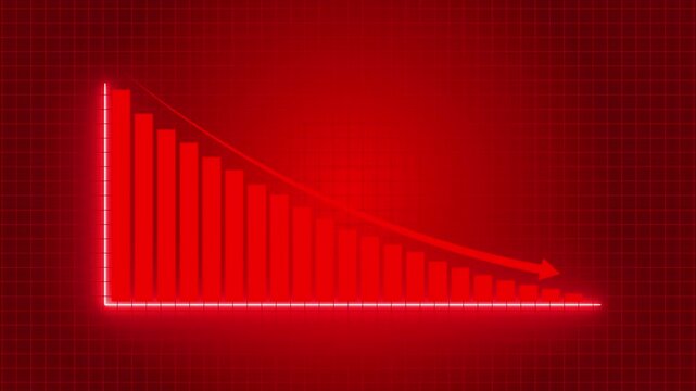 downward bar chart with arrow showing financial decline on dark background
