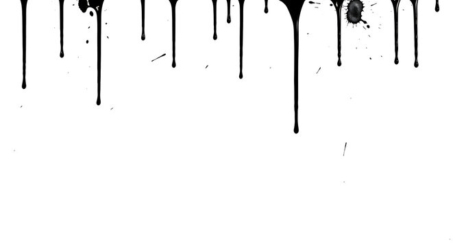 Black paint drips and splatters on a white background creating an abstract border design element