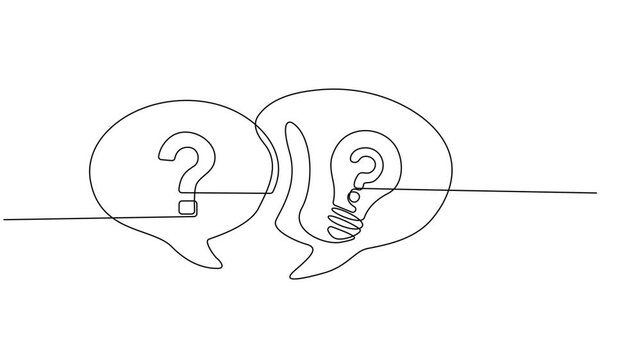 Animated self drawing of continuous line draw Quick tips. Continuous one line drawing of question mark, Animated self drawing question mark and speech bubble. Full length one line animation. 4K video.