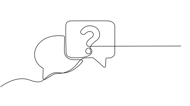 Animated self drawing of continuous line draw Quick tips. Continuous one line drawing of question mark, Animated self drawing question mark and speech bubble. Full length one line animation. 4K video.