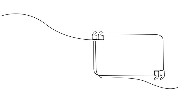 Self drawing line animation quotation mark box quote continuous one single line drawn concept video, Quotation mark with space bubble animation. Full length single line animation illustration.