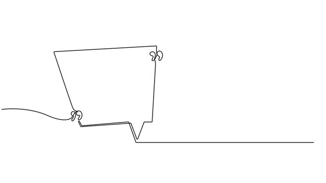 Self drawing line animation quotation mark box quote continuous one single line drawn concept video, Quotation mark with space bubble animation. Full length single line animation illustration.