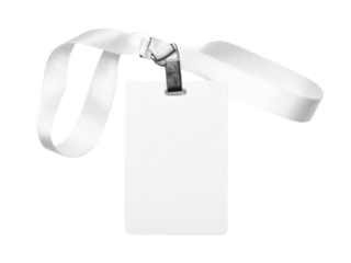 Blank white badge lanyard mockup, isolated on clean background for event, conference, or ID design presentations and branding purposes.