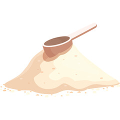 Pile Of White Powder With A Wooden Scoop On Top In A Studio Lighting With White Background