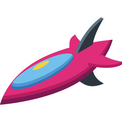 Fototapeta premium Pink and Blue Rocket Ship with Yellow Accent and Grey Fins Isolated on White Background