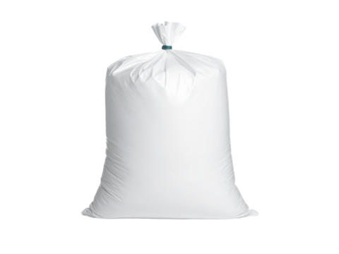 White plastic garbage bag mockup isolated on plain background for branding, packaging design, or advertisement presentations.
