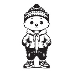 Streetwear Animal Character – Black and White Minimal Mascot Vector