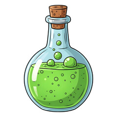 Green Potion in Glass Bottle with Cork