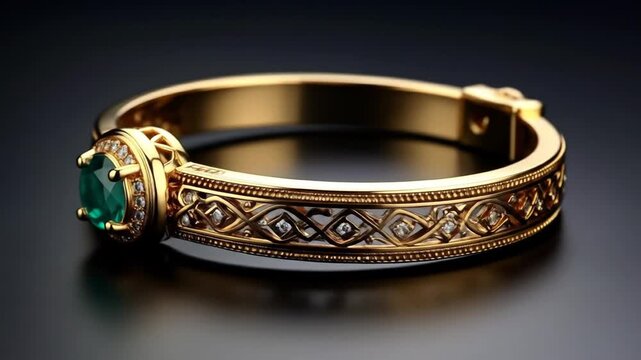 Ornate gold bracelet with emerald and diamond accents