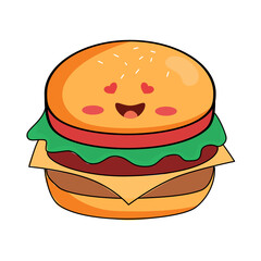 Delightful cartoon burger illustration perfect for kids menus, food blogs, and whimsical designs, adding a playful touch with its charming smile