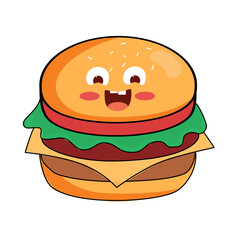 Delightful burger character illustration with cheerful smile, perfect for menus, food blogs, and playful designs, brings joy to food-related projects