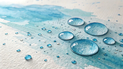 Water drops on white textured background, closeup. Banner design