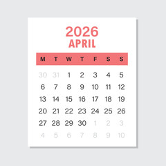 Calendar april 2026 icon in flat style. Planner vector illustration on isolated background. Calender sign business concept.