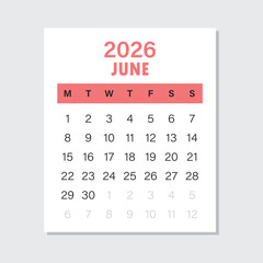 Calendar june 2026 icon in flat style. Planner vector illustration on isolated background. Calender sign business concept.