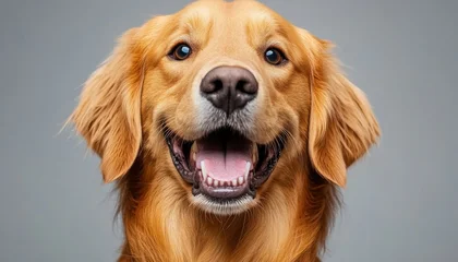 Fotobehang Dierenarts Charming Golden Retriever with Expressive Eyes Posed on a Soft Neutral Background, Close Up Shot  © Ilja