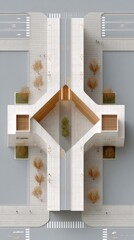 Architectural Model of a Y-Shaped Road Intersection with Modern Structures and Autumn Foliage