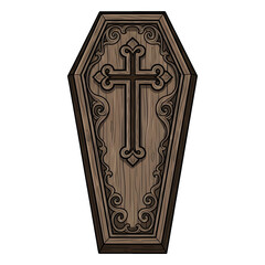 Ornate Coffin with Cross Isolated on Black