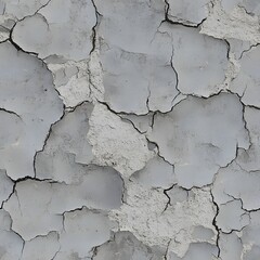 Obraz premium Gray wall paint is cracking and peeling revealing the rough surface beneath in a full frame texture view.