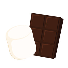 Marshmallow and chocolate bar isolated. Dessert cartoon vector.