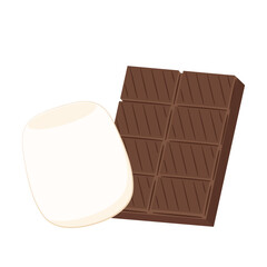 Marshmallow and chocolate bar isolated. Dessert cartoon vector.