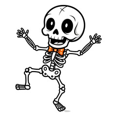 Funny Cartoon Skeleton with Bowtie for Halloween