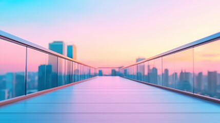 Obraz premium Transparent Glass pedestrian bridge connecting two futuristic skyscrapers.