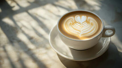 Flat white coffee with latte art.