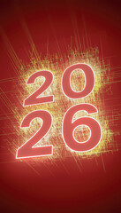 Vertical illustration - abstract neon light in red with the numbers 2026 - represents the new year - vacation concept.