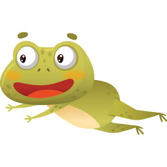 Happy Cartoon Frog Character with Big Eyes and Wide Smile Floating on Transparent Background
