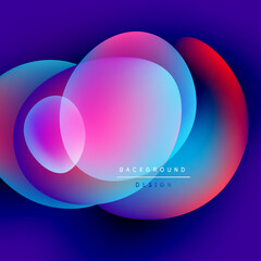 Abstract colorful overlapping circles create vibrant background. Gradient hues blend, forming modern design element. Smooth transitions dominate composition.