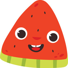 Happy cartoon watermelon slice with a smiling face and big eyes isolated on white background and transparent background