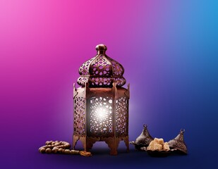 Ramadan lantern at  blue gradient background