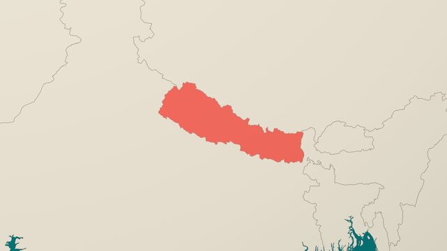 Nepal map. Animated zoom into the country on the Globe in Teal Pale Mint color palette. Country logo animation. Map with meridians, parallels. Charming video.