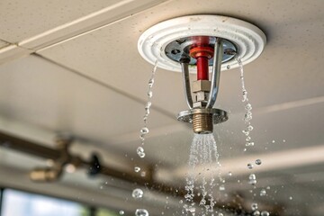 Ceiling mounted fire sprinkler system with single nozzle safety facility