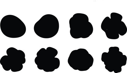 Vector art of set of eight black irregular blob shapes