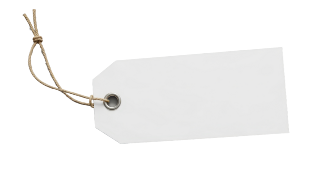 Blank white tag with twine isolated on black background - Powered by Adobe